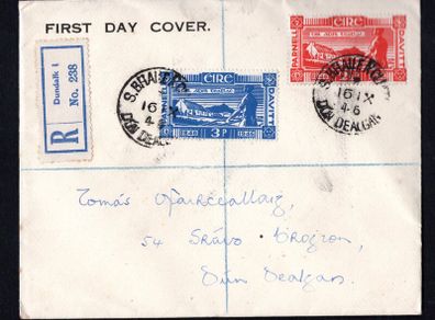 1946 Ireland Birth Centenary of Charles Stewart Parnell & Michael Davitt (Land Reformers) Commentative Stamps Printed First Day Cover (FDC) with Dun Dealagh (Dundalk) cancel. Rare to see printed covers of this period