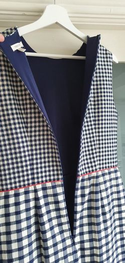 PRECIS navy white red shift dress with pockets Sz 10 UK