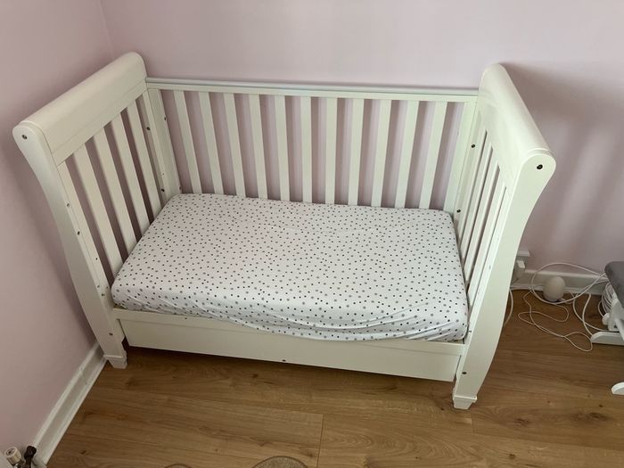 Babymore Eva Sleigh Cot Bed and Mattress Like New