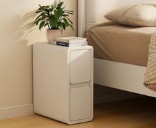 Small Bedside Table, Narrow Bedside Cabinet with Drawers Pre-assembled Slim Bedside Table with Leather Surface for Bedroom, 20cm (White)