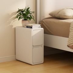 Small Bedside Table, Narrow Bedside Cabinet with Drawers Pre-assembled Slim Bedside Table with Leather Surface for Bedroom, 20cm (White)