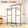 Double Rod Clothes Rail, Heavy Duty 204kg (450lbs) Capacity with Wheels & Shelves, Portable Clothing Rack for Bedroom, Laundry Room, Coats & Garments, Black Image 3