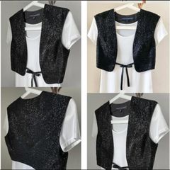 French connection beaded waistcoat bolero chic festive stunning black vintage