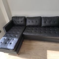Perfect condition like new sofa couch black leather but faux leather lshaped l-shaped Jysk Sofa FALSLEV chaise longue