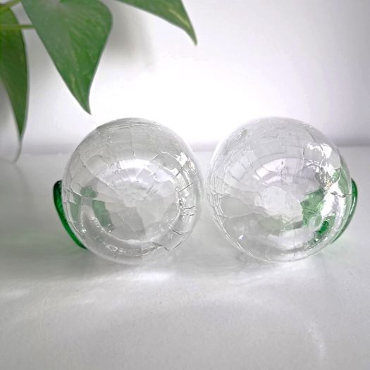 Clear Crackle Shot Glass with Applied Green Glass Medallion