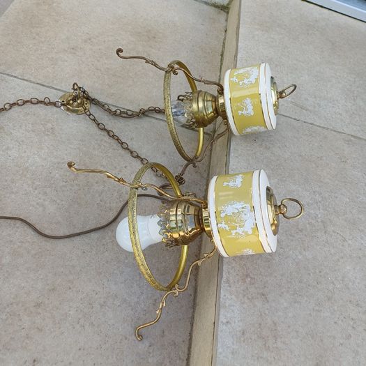 Heavy brass chandelier and garden lantern antique style