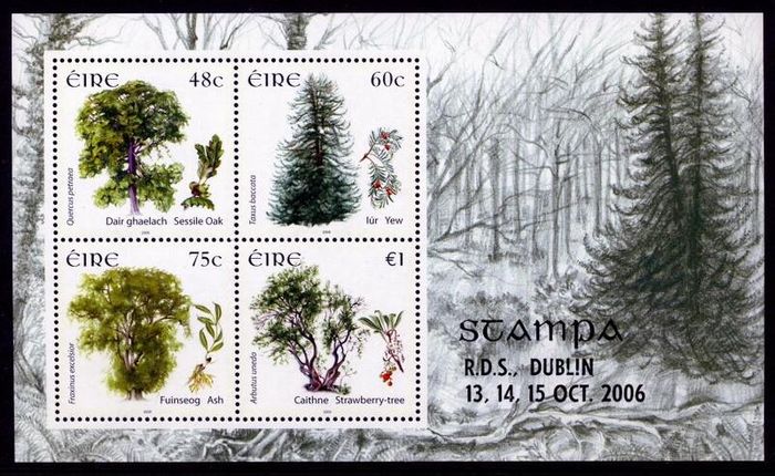 2006 Ireland Stampa Public Souvenir Trees Commemorative Stamps Miniature Sheet Overprinted for Stampa Mint Never Hinged (MNH).