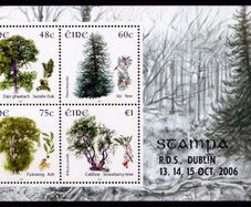 2006 Ireland Stampa Public Souvenir Trees Commemorative Stamps Miniature Sheet Overprinted for Stampa Mint Never Hinged (MNH).