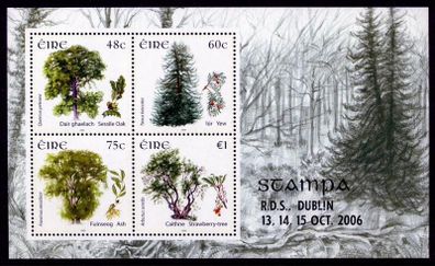 2006 Ireland Stampa Public Souvenir Trees Commemorative Stamps Miniature Sheet Overprinted for Stampa Mint Never Hinged (MNH).