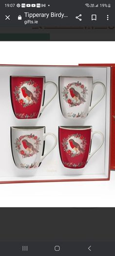 Boxed set of Tiperary Crystal robin mugs