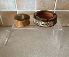 Vintage Handpainted Terracotta Ashtray & Round Carved Wooden Handpainted Trinket Box