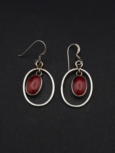 925 Vintage Sterling Silver Red Jasper Earrings
