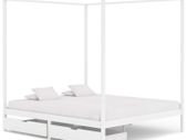 Canopy Bed Frame with 2 Drawers White Solid Pine Wood 180x200cm