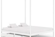 Canopy Bed Frame with 2 Drawers White Solid Pine Wood 180x200cm
