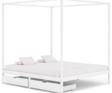 Canopy Bed Frame with 2 Drawers White Solid Pine Wood 180x200cm
