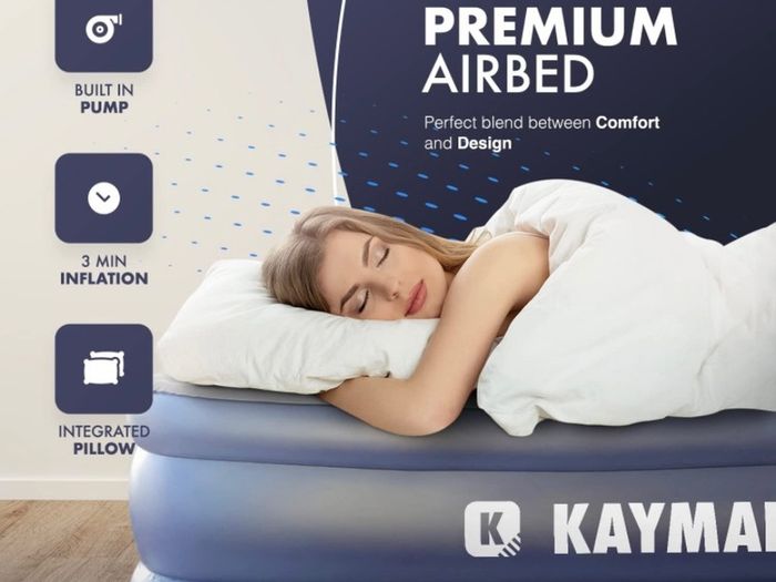 Single Airbed with Built in Pump - 3 Minute Rapid Inflation I Air Mattress with Built-in Electric Air Pump and Integrated Pillow I Easy To Store Blow Up Bed I Air Bed Patch Included (FREE POSTAGE)
