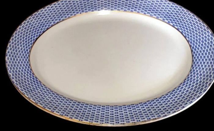 Antique Soho Pottery "Montauban" Blue Basket-Weave