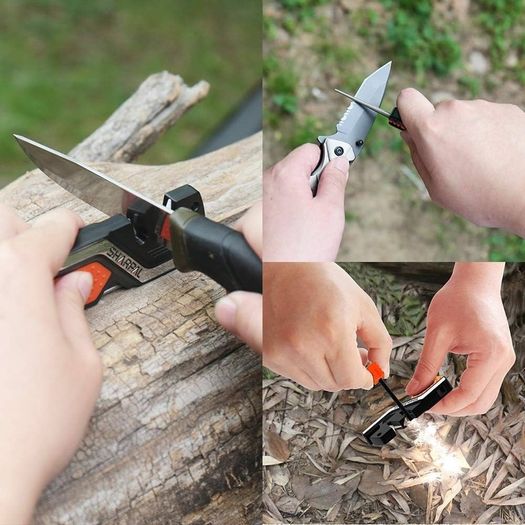 NEW SALE | 101N 6-In-1 Pocket Knife Sharpener and Survival Tool, with Fire Starter, Whistle and Diamond Sharpening Rod, Quickly Restore and Hone Straight and Serrated Blade