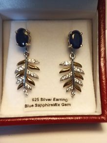 Natural Sapphire Sterling Silver 2 in 1 Stud/Drop Earrings