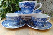 Broadhurst blue transferware, Blue and white cups and saucers