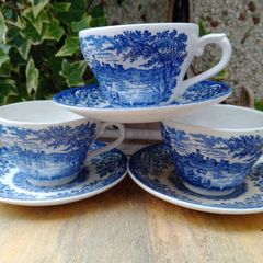 Broadhurst blue transferware, Blue and white cups and saucers