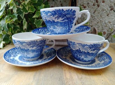 Broadhurst blue transferware, Blue and white cups and saucers