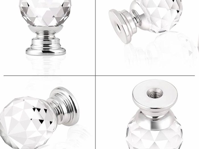 10 X Probrico 20mm Round Glass Kitchen Cabinet Knob Clear Diamond Furniture Drawer Handle Crystal Cupboard Pull with Screws (MULTIPLE AMOUNTS AVAILABLE, SEE DESCRIPTION)