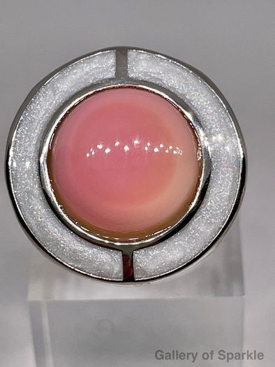 Queen Conch Shell Ring and  Stud Push Post Earring in Rhodium Overlay Sterling Silver