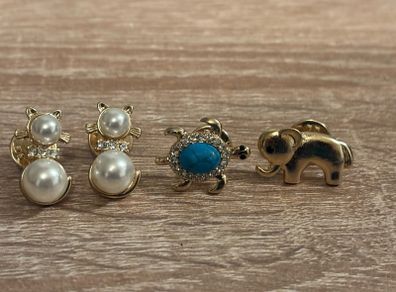 4 Pins - 2 Cats 1 Turtle and 1 Elephant