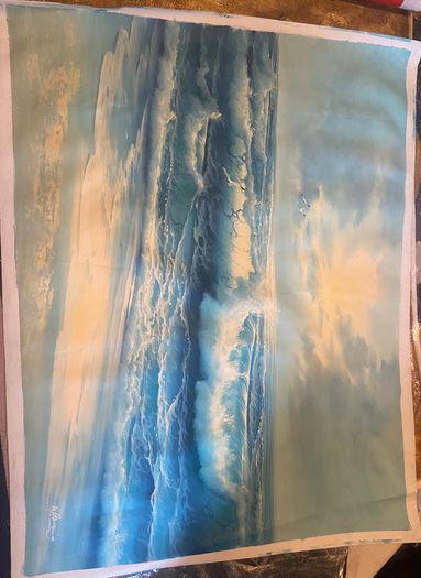 Large Hand Painted Oil on Canvas - Seascape with Seagulls