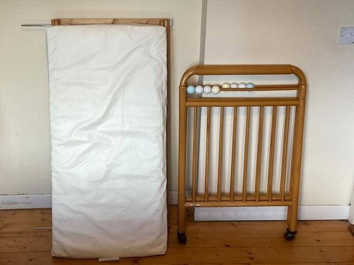 Large Wooden Baby Cot & Mattress | Classic Natural Wood Finish