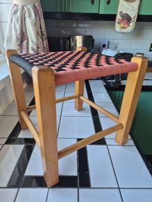 Vintage MidCentury  woven foot Stool