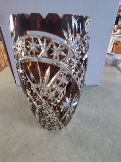 Vintage Germain Overlaid dark Amber Flashed Cut Crystal Glass Vase