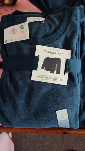 large navy fleece pyjama set top and bottom