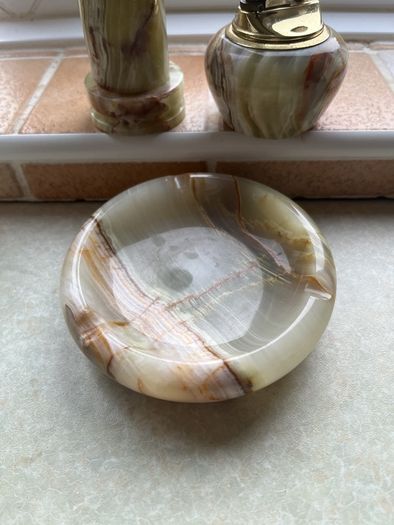 Vintage Japanese Green/Brown 1960's Onyx Marble Stone 3 pce set