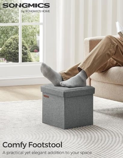 Set of 2, Storage Bench, Footrest, Bed End Stool, for Living Room, Bedroom, 30 x 30 x 30 cm, Light Grey