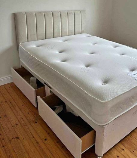 Double Divan Bed With Mattress, 2 Drawers And Bedside Table, Nearly New