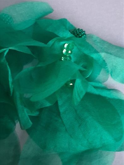 Green Pearl Cluster Stud Glass Inlay Extravagant Chiffon Petal Tassel Earrings