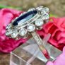 Antique 1920s Sapphire & Diamond Cluster Ring - 18ct White Gold & Platinum Image 5