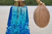 Art deco style cut glass blue perfume bottle