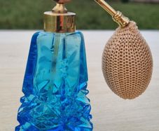 Art deco style cut glass blue perfume bottle
