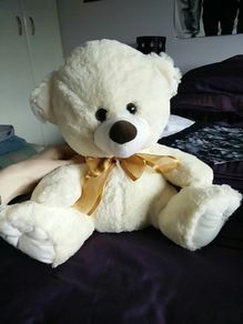 Cream Bear with Gold Bow - Medium sized