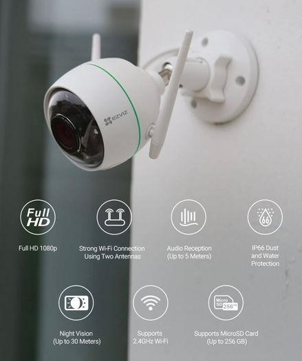Outdoor Security Camera WiFi 1080P, 30M Night Vision, IP 66 Waterproof, Motion Detection, Cloud/SD Card Storage, Work with Alexa (FREE POSTAGE)