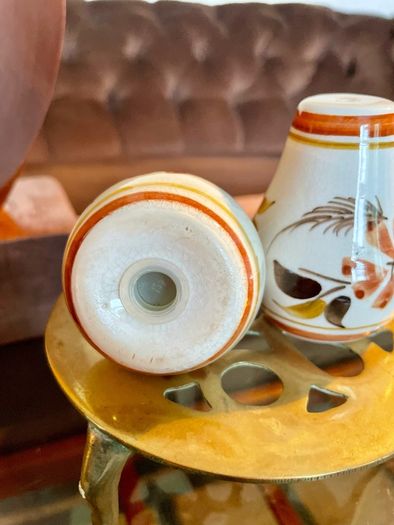 Vintage Set Hand Painted Ceramic Salt & Pepper Shakers Mid Century