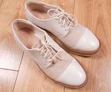Clarks Off-White Cream Woven Canvas & Leather Toe-Cap Oxford Shoes Brogues 6.5UK/40EU