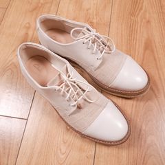 Clarks Off-White Cream Woven Canvas & Leather Toe-Cap Oxford Shoes Brogues 6.5UK/40EU