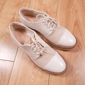 Clarks Off-White Cream Woven Canvas & Leather Toe-Cap Oxford Shoes Brogues 6.5UK/40EU