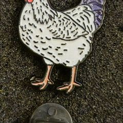 Chicken, pin back badge.