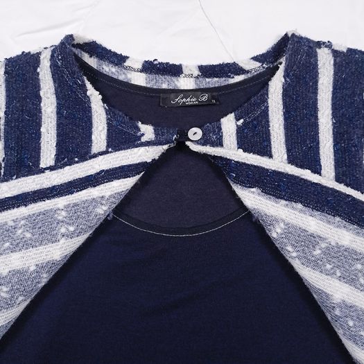 Sophie B Navy Blue White Striped Bolero Cardigan Tiered Mesh Midi Dress 12UK/40EU