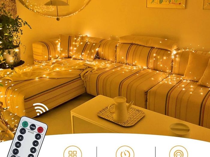 Lights Fairy Lights, 15M/49ft 150 LED String Lights Outdoor/Indoor Decorations, 8 Modes Remote Control, USB Plug in Powered Pure Copper Garden Lights for Xmas, Party - Warm Yellow